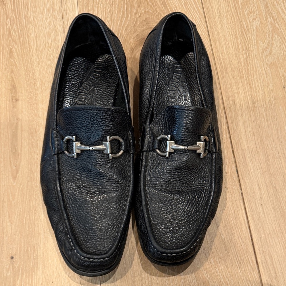 Salvatore Ferragamo Black Leather Slip-On Loafers